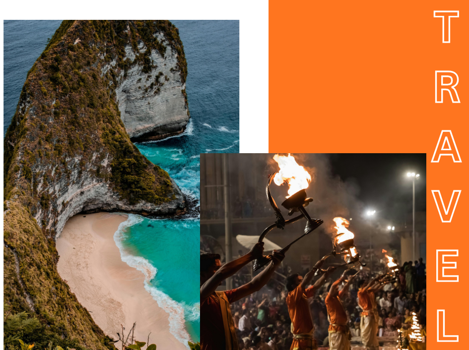 having ganga arti view and some mountain kind of picture