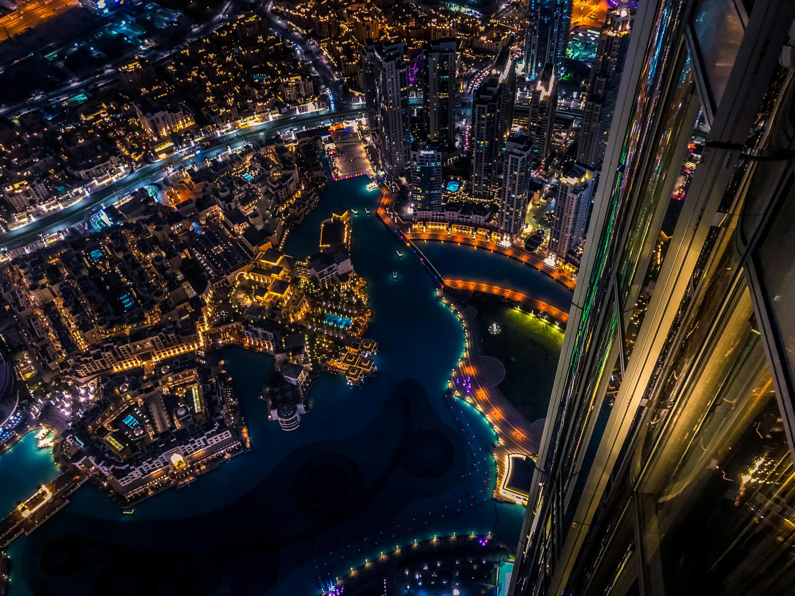 night drone view of dubai