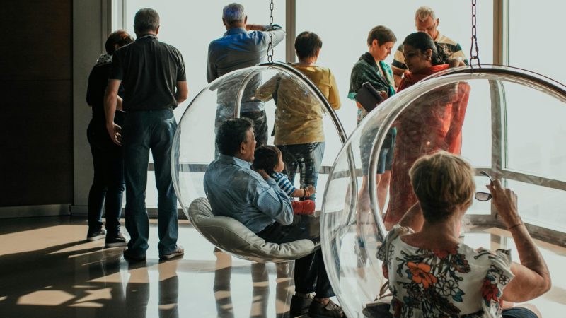 museum of future in dubai with some people experiencing some type of new things